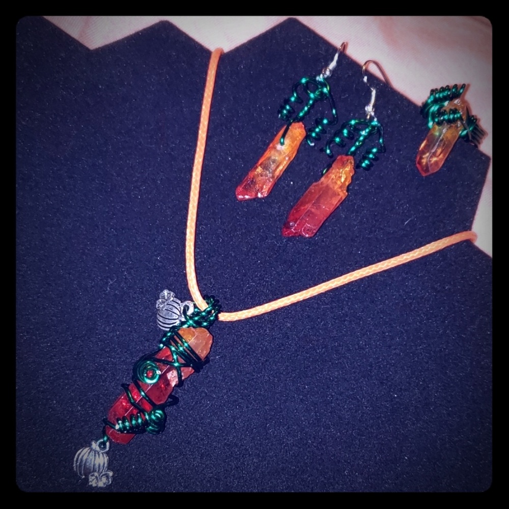 Pumpkin Orange Crystal Jewelry set